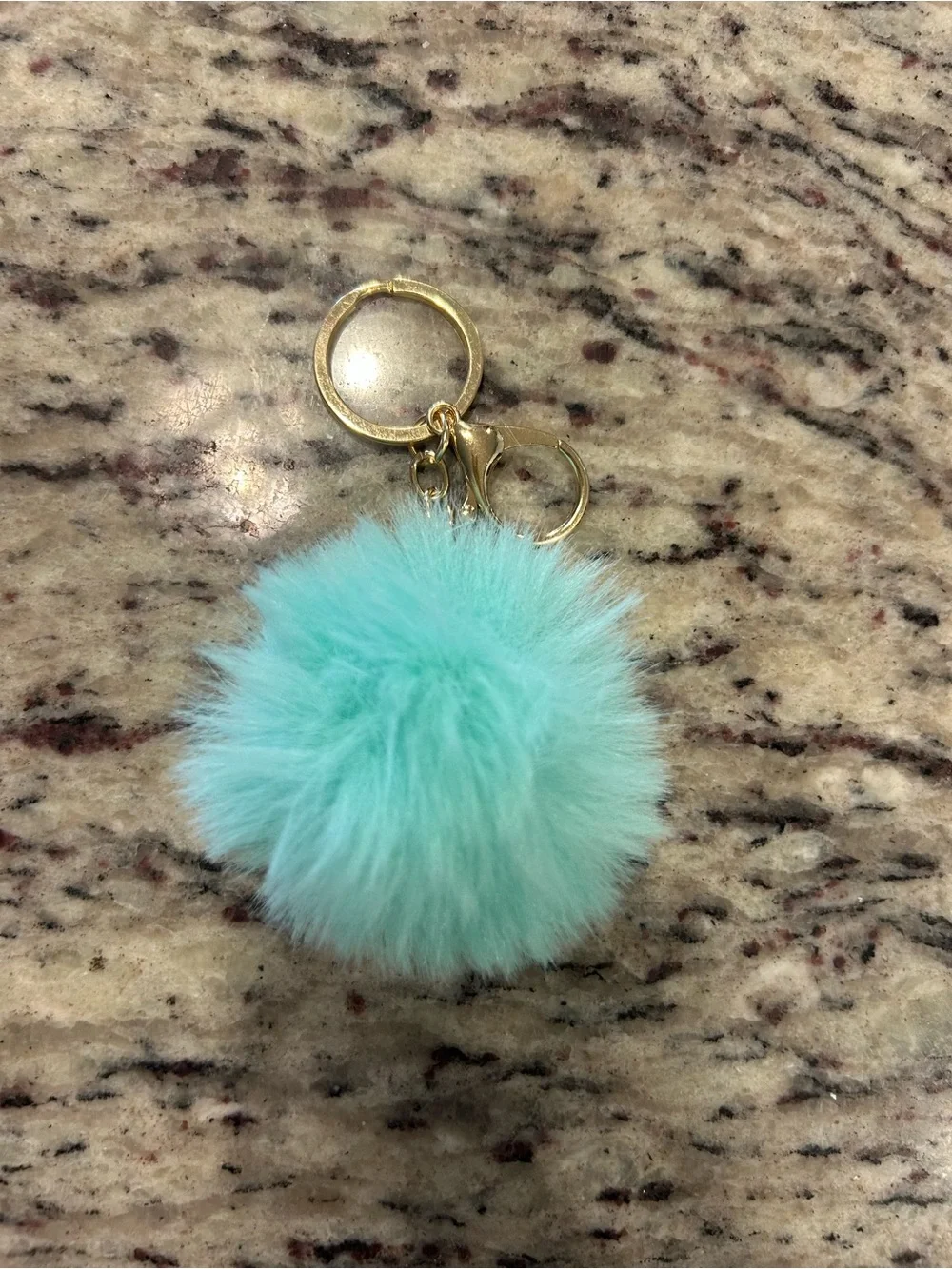 Faux Fur Pom Pom Keychain Charm - Aqua Teal